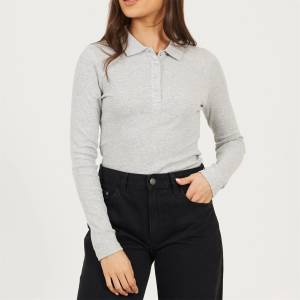 Brave Soul Дамска фланелка с дълъг ръкав Brave Soul BS Womens Long Sleeve Ribbed Top with Collar - Grey Marl