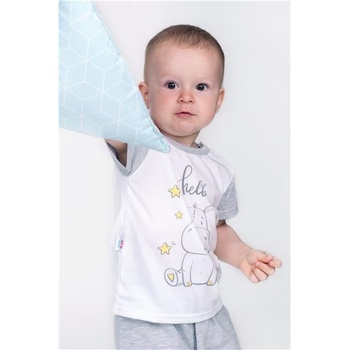 New Baby Detské letné pyžamko Hello s hrošíkom bielo-sivé