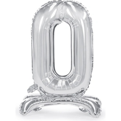PartyDeco Stojící balónek číslo0 STŘÍBRNÝ 70 cm