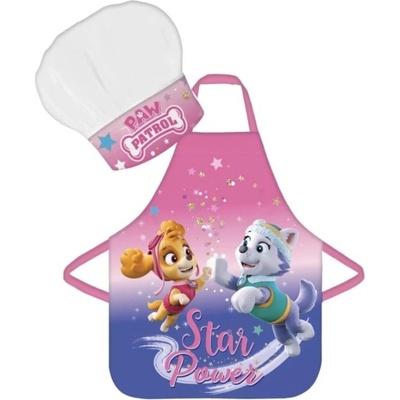 BrandMac Dětská zástěra TLAPKOVÁ PATROLA Str power set s čepicí růžovo-modrá