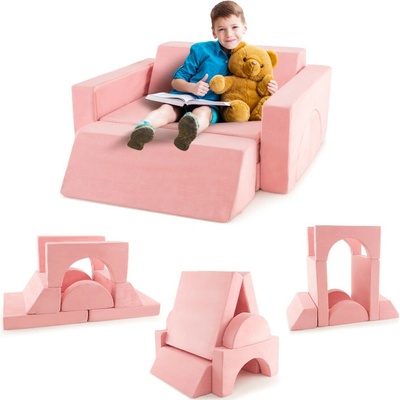 Costway Detská modulárna pohovka a bunker Pink