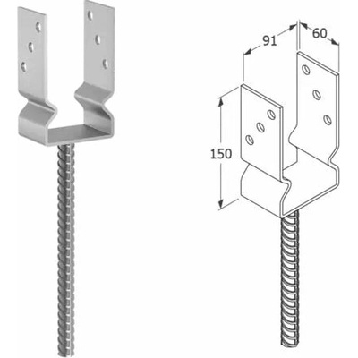Domax zapustená pätka stĺpika typu U PSZ 90 - 91 x 60 x 150 x 4.0 mm 6 ks