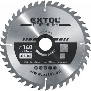 EXTOL PREMIUM Kotouč pilový s SK plátky, O140x2,6x16mm, 30T (8803210)