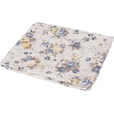 Покривка в цвят бяла перла с жълти и сини рози - кръгла 180