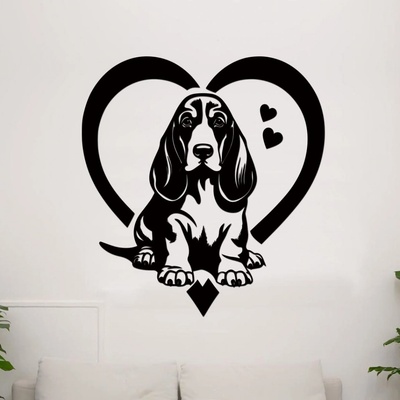 dřevo života Dřevěná samolepka Basset Hound v srdci Rozměry (cm): 75x80, Zvolte barvu dekoru: Černá
