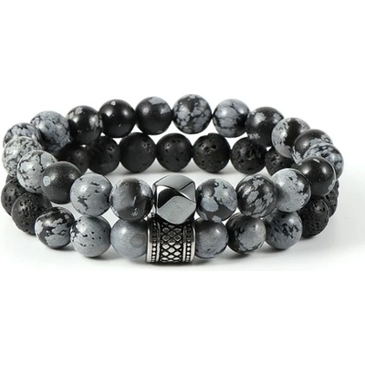 Daniel Dawson dvojitý náramek Tiziano alabastr lávový kámen NR2172-0851(25)/20 Šedá