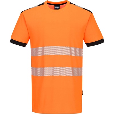 Portwest hi-vis pw3 pw318 / Мъжка светлоотразителна риза с къс ръкав - hv оранжево/черно 5xl (pw318obr5xl)