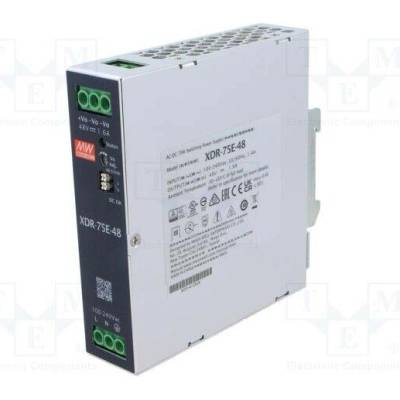 MEAN WELL XDR-75E-48 Napájecí zdroj: spínaný; na lištu DIN; 75W; 48VDC; 0÷1,6A; OUT: 1