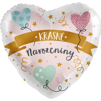 Premioloon Balonek fóliový Krásné narozeniny srdce 43 cm