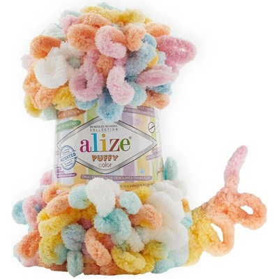 Alize příze Puffy color 6521 vanilková, meruňková, růžová, modrá