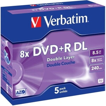 Image 1 of Verbatim Медия Verbatim DVD+R DOUBLE LAYER 8.5GB 8X MATT SILVER SURFACE (5 PACK) (43541)