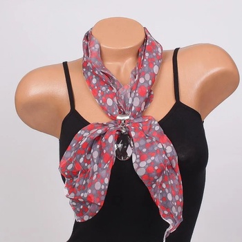 Image 1 of Стилно фишу в сиво с точки и прозрачна висулка