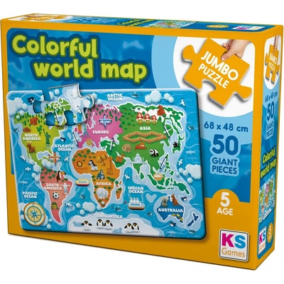 KS Games Пъзел KS Games от 50 XXL части - Цветна карта на света (JP31015)