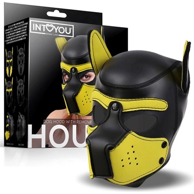 Intoyou bdsm line INTOYOU Hound Dog Неопренова маска със сваляща се муцуна черено/жълто