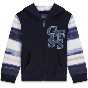 GUESS Тъмно син суичър с цветни ръкави за мини момче с бродиран надпис Guess