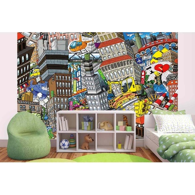 DIMEX ART Самозалепваща се флизелинова фототапета анимационен град 375 x 250 см