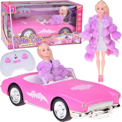 JOKO Růžové RC retro autíčko Cadillac Cabrio s panenkou v kožíšku