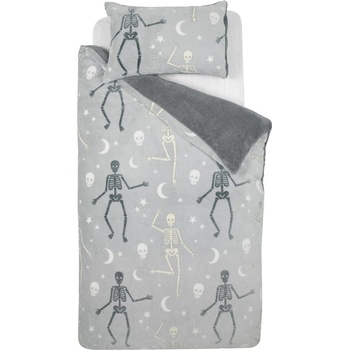 Catherine Lansfield Сиво единично детско спално бельо със светещ ефект от микроплюш 135x200 cm Halloween Skeleton - Catherine Lansfield (BD/60568/W/SQS/GY)