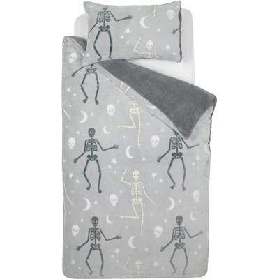 Catherine Lansfield Сиво единично детско спално бельо със светещ ефект от микроплюш 135x200 cm Halloween Skeleton - Catherine Lansfield (BD/60568/W/SQS/GY)