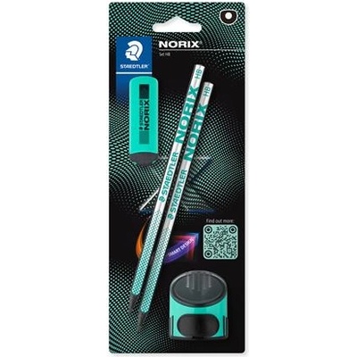 STAEDTLER Графитен комплект моливи с острилка и гума, HB, STAEDTLER "Norix 181", зелен 181 SBK2-3 (181 SBK2-3)
