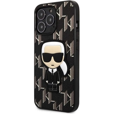 KARL LAGERFELD Monogram Ikonik Case - дизайнерски кожен кейс за iPhone 13 Pro Max (черен)