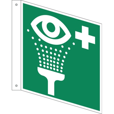 Praporková tabuľka Zariadenie na výplach očí, fotoluminiscenčná, ISO 7010, plast, 200 x 200 mm, 5 ks