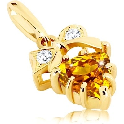 Šperky Eshop Zlatý přívěsek čiré kamínky v mašličce žlutý trojúhelníkový citrín S2GG90.38