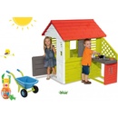 Smoby Set domček Pretty Nature s letnou kuchynkou a okenicou+fúrik s dvoma kolesami a vedro set s mlynom 6 dielov