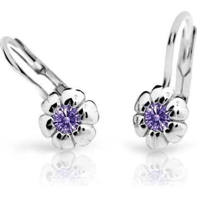 Danfil dětské náušnice kytičky C2151 z bílého zlata s kamínkem Amethyst zapínání klapka