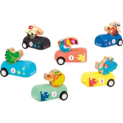 Janod Дървена количка Janod - С pull-back механизъм, асортимент (J03356)