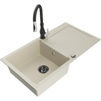 Mexen Leo гранитна мивка с едно корито с оцедник и кухненски смесител Savita, бежов - 6501-69-672601-70 (6501-69-672601-70)