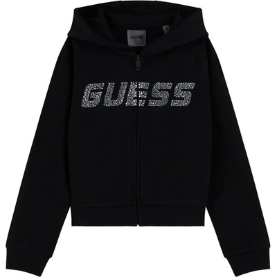 GUESS Спортен черен суичър за момиче с качулка и и лого Guess от камъни