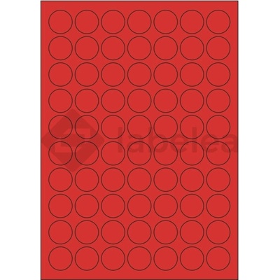 Labelea Samolepiace etikety kruh 25x25 mm farebné papierové, na hárku A4, pre laserovú a atramentovú tlač, Farba etikiet Červená, Počet hárkov v balení 100 EPY999025PR070S
