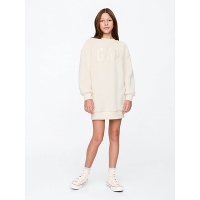 GAP dětské mikinové oversize sherpa šaty s logem béžová