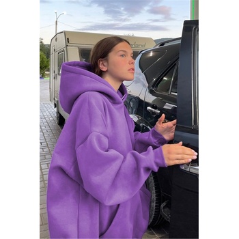 Madmext Дамски Oversize суитшърт с качулка MG1566 - Лилав #361323 (361323_Лилав)