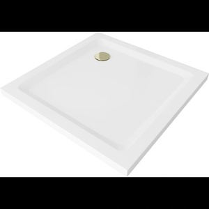 Mexen Flat квадратен душ корито слим 100 x 100 cm, бяло, златен сифон - 40101010G (40101010G)