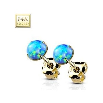 Šperky4U zlaté 14ti karátové náušnice s modrými opály ZLY-OP05-03