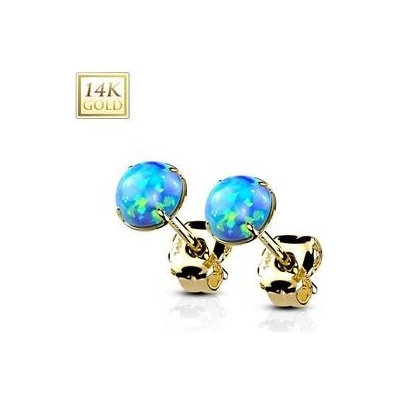 Šperky4U zlaté 14ti karátové náušnice s modrými opály ZLY-OP05-03