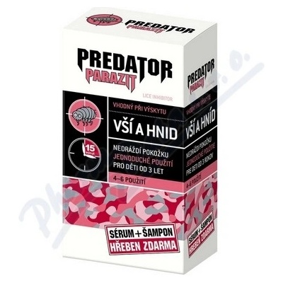 Predator Parazit při výskytu vší a hnid PACK sérum 100 ml + šampon 100 ml + kovový hřeben dárková sada