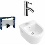 Geberit Комплект монтажна рамка Geberit Kombifix, бяло окачено биде Villeroy&Boch Architectura и хромиран смесител за биде Omnires Y (457.608.00.5+54840001+Y1220STCR)