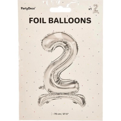 Partydeco Balónek fóliový číslo 2 stříbrný stojící 70 cm