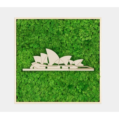Lišejníkový obraz s dřevěným světovým monumentem Bílé dřevo, Opera v Sydney