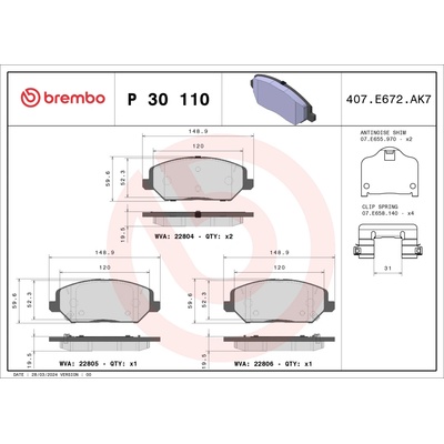 Sada brzdových platničiek, vždy 4 kusy v sade BREMBO P 30 110 (P30110)