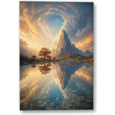 Plakát – Skalní vrchol nad zrcadlovou hladinou Bez rámu Ano Bez rámu 90 × 135 cm