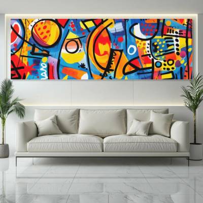 Obraz na plátně - Abstrakce s černými čarami Pop Art FeelHappy.cz Vyberte rozměr obrazu (šířka x výška): 60 x 20 cm