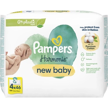 Pampers Мокри кърпички Pampers Harmonie - New Baby, 4 опаковки x 46, 184 броя (1100017311)