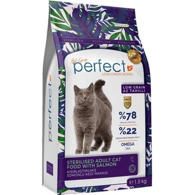 bilmama Perfect cat adult steril salmon low grain - висико качествена храна за кастрирани котки от всички породи, с прясна сьомга и морска риба, 10 кг - Турция