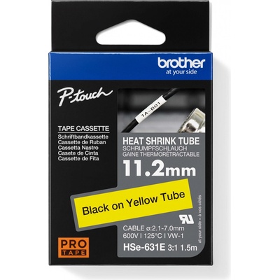 teplom zmršťovacie trubice Brother HSE HSE631E Farba pásky: žltá Farba písma:čierna 11.2 mm 1.5 m