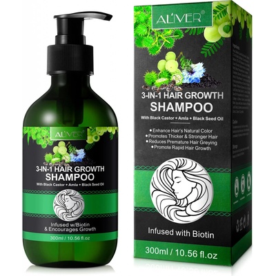Aliver 3 IN 1 Black Castor + Amla + Black Seed Oil Shampoo šampón 300 ml