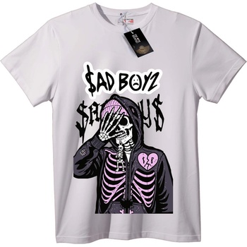 NOONEBRAND Тениска Тъжни момчета скелет - 2XL, White